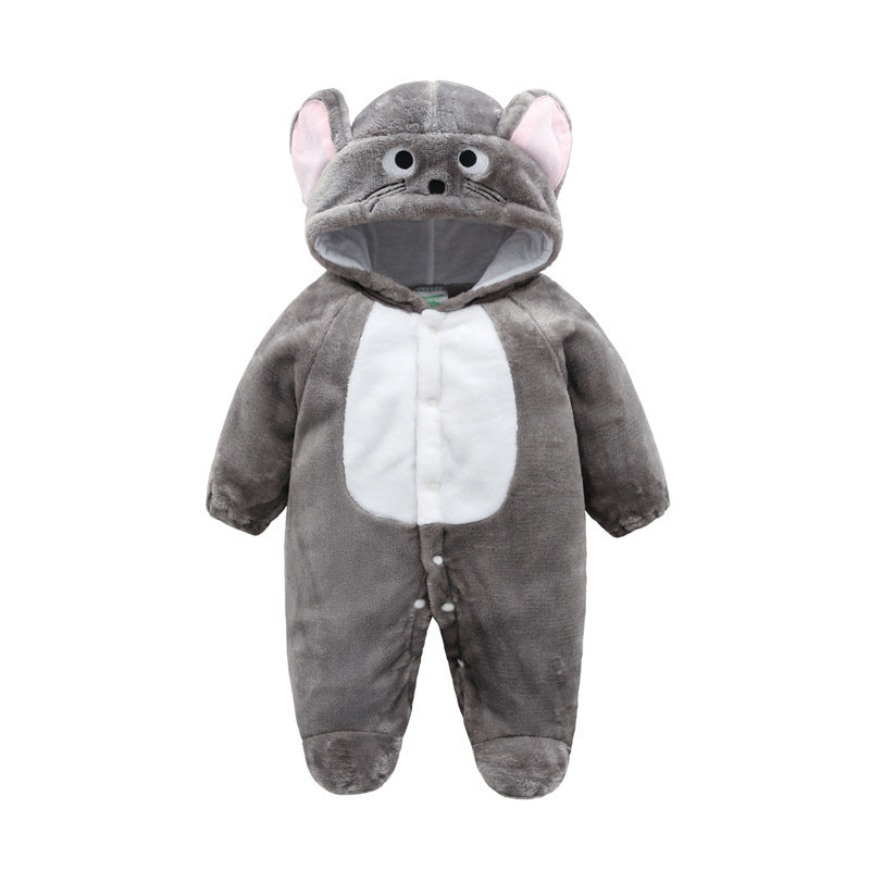 Baby Cow Hooded Crawling Clothes Flannel One Piece Clothes 0 1 Male And Female Baby Outerwear