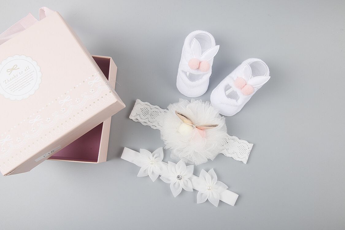 New baby hair accessories socks and shoes set box