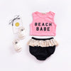 Beach Babe Set  Sleeveless Crop Top T Shirt  Tassels Triangle Shorts Outfit Clothes