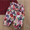 Zinnia Set 3PCS Newborn Baby Girls Red Tops Solid Romper Floral Pants Headband Outfits Autumn Set Clothes