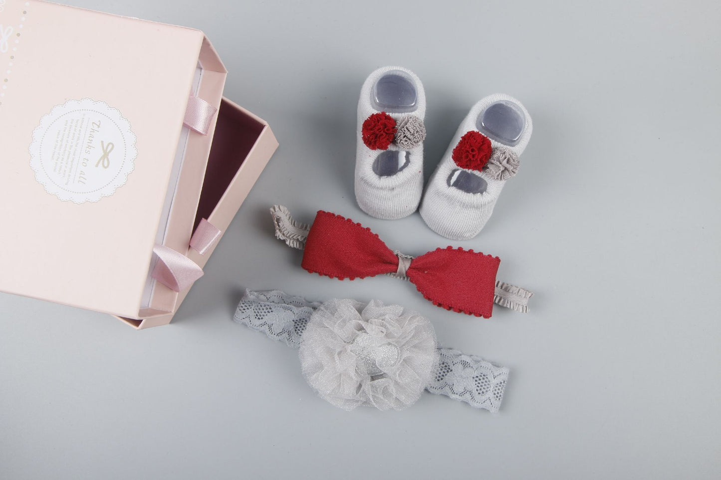 New baby hair accessories socks and shoes set box