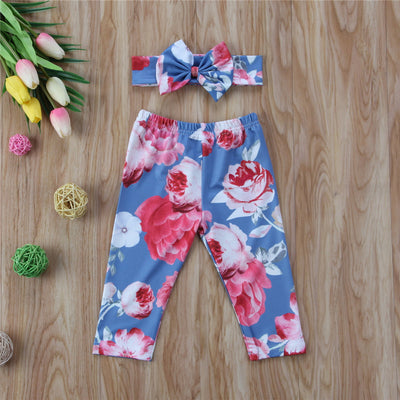 Spring And Summer Flower Print Basic Baby Pants