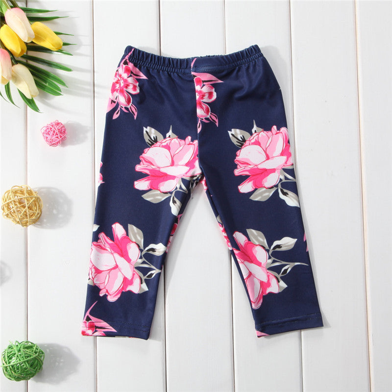 Spring And Summer Flower Print Basic Baby Pants