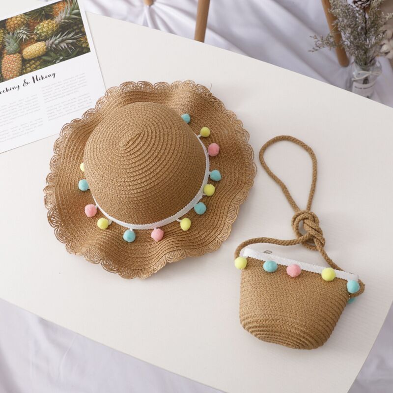 Two-Piece Summer Children's Hand-Knitted Bag And Sun Hat