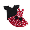 Girls' Summer Solid Color Fly Sleeve Top  Dot Suspender Skirt