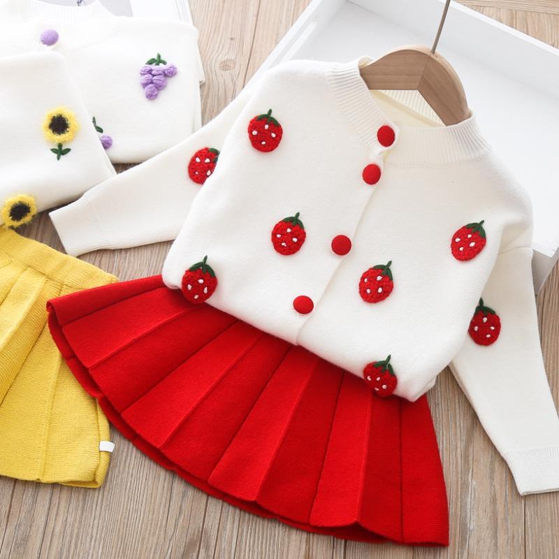 Girls Autumn Dresses New Foreign Style Children's Sweater Pleated Skirt Two-Piece Baby Girl Knit Suit Trend