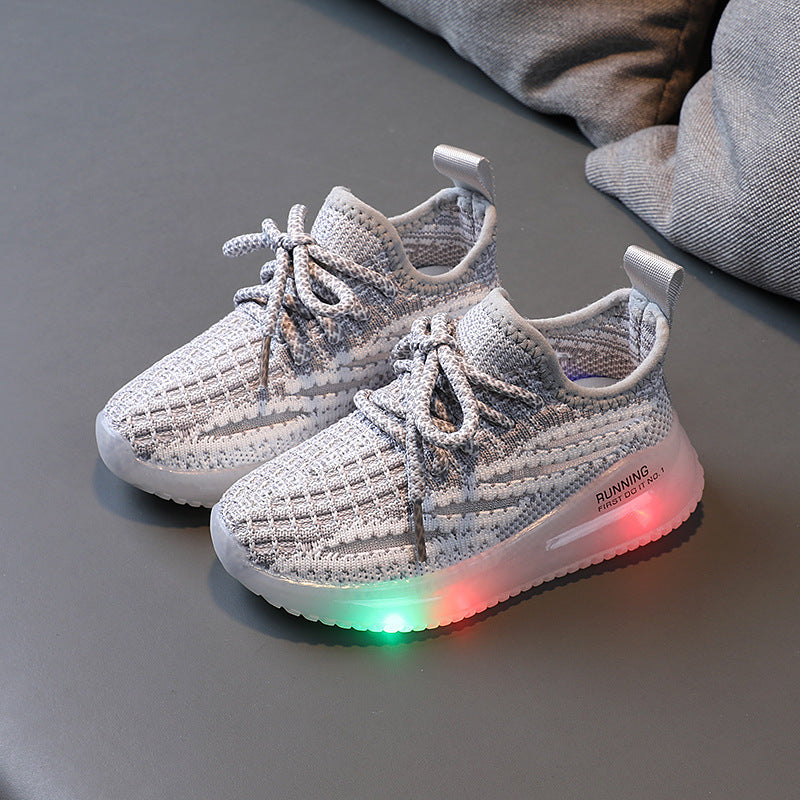 For Boys, Breathable Knit Light-Up Sneakers