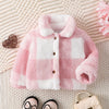 Children Girls' Autumn And Winter Lapel Plaid Single-breasted Long Sleeve Fashionable Korean Style Fashionable Velvet Coat