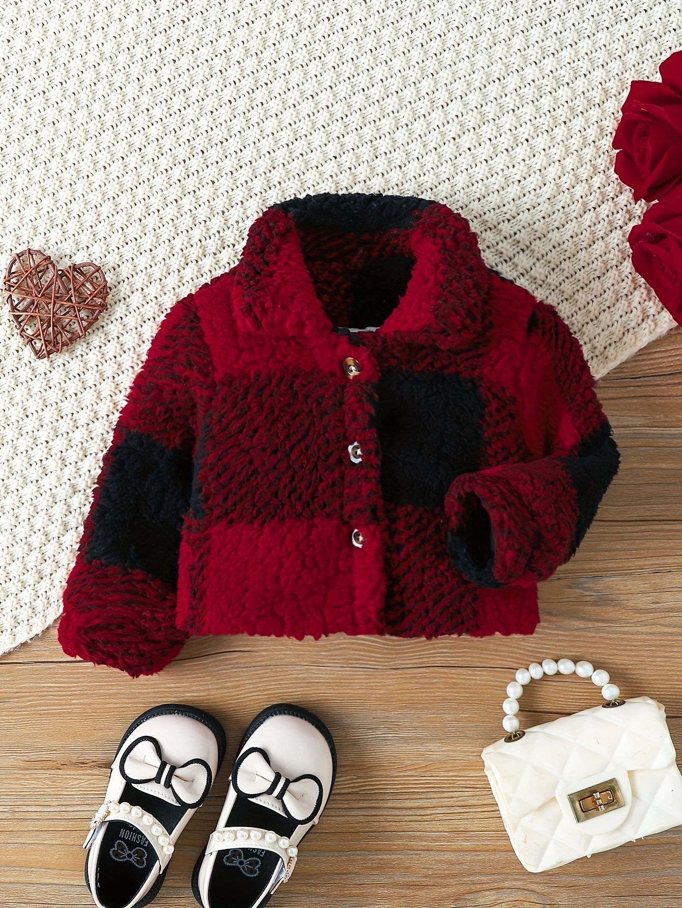 Children Girls' Autumn And Winter Lapel Plaid Single-breasted Long Sleeve Fashionable Korean Style Fashionable Velvet Coat