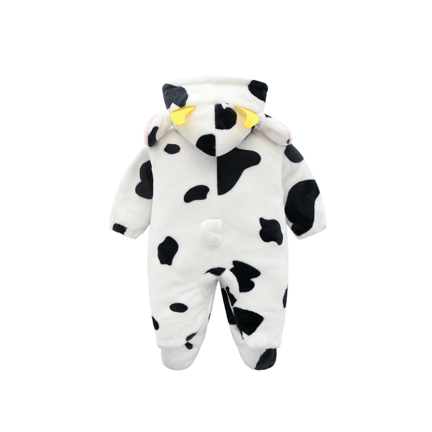 Baby Cow Hooded Crawling Clothes Flannel One Piece Clothes 0 1 Male And Female Baby Outerwear