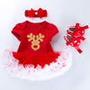 Baby Christmas New Short Sleeve Cartoon Mesh Dress