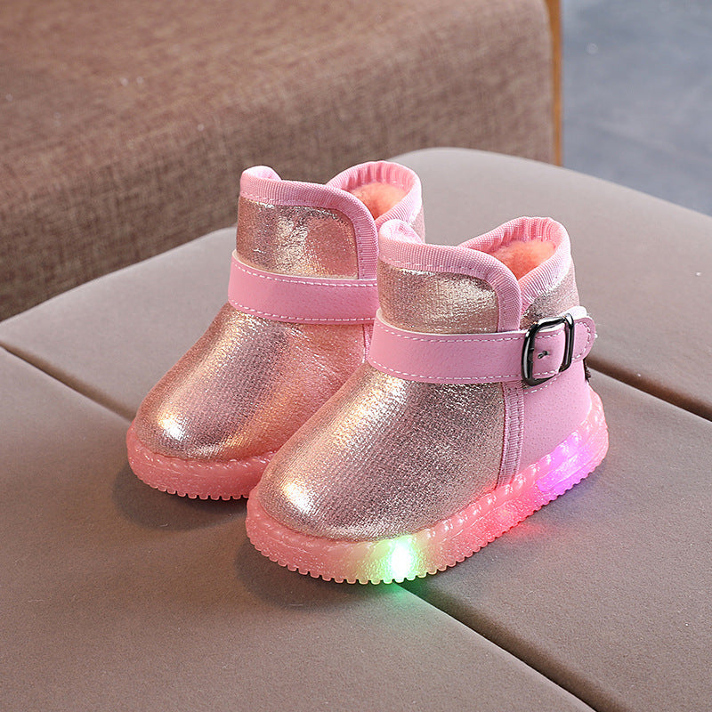 Baby Snow Boots With Lights and Velvet Cotton Shoes