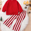 Autumn Suit Little Girl's Long-sleeved Letter Sweater Striped Bell-bottom Pants Two-piece Suit