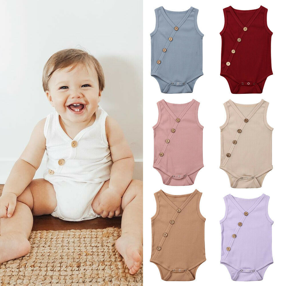 Newborn Baby Solid Bodysuit Kids Clothes Boys Girl Jumpsuit