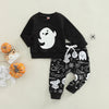 Long Sleeve Crew Neck Hoodie Trousers Set Black