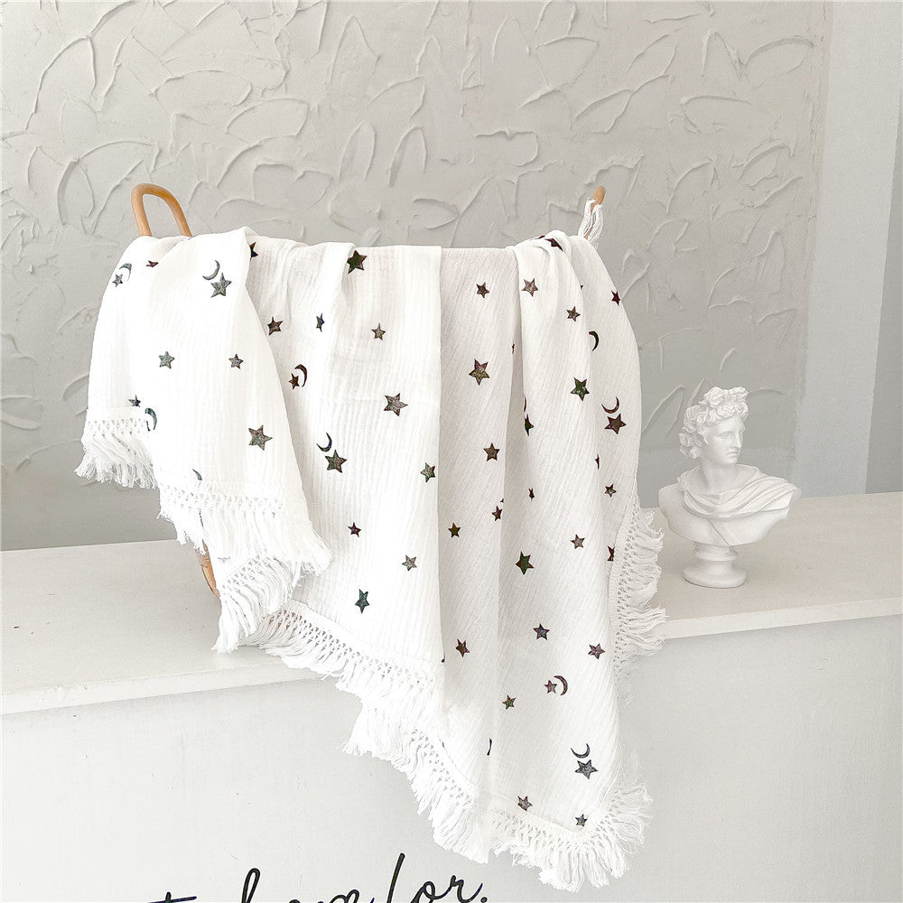 Baby Cotton Crepe Print Fringed Blanket Wrap