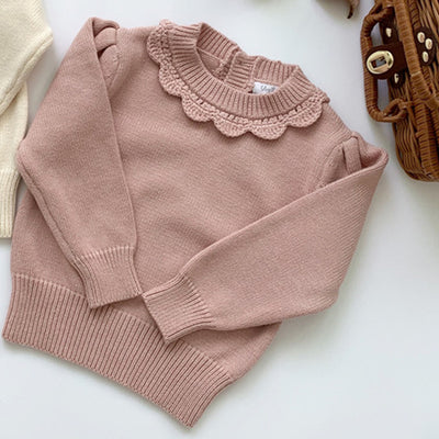 Kids Knitted Pullover Girls Long Sleeve Knit Lace Sweater