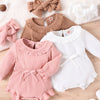 New Children's Clothing Baby Long Sleeve Sunken Stripe Romper Headscarf Female Baby Autumn And Winter Jumpsuit