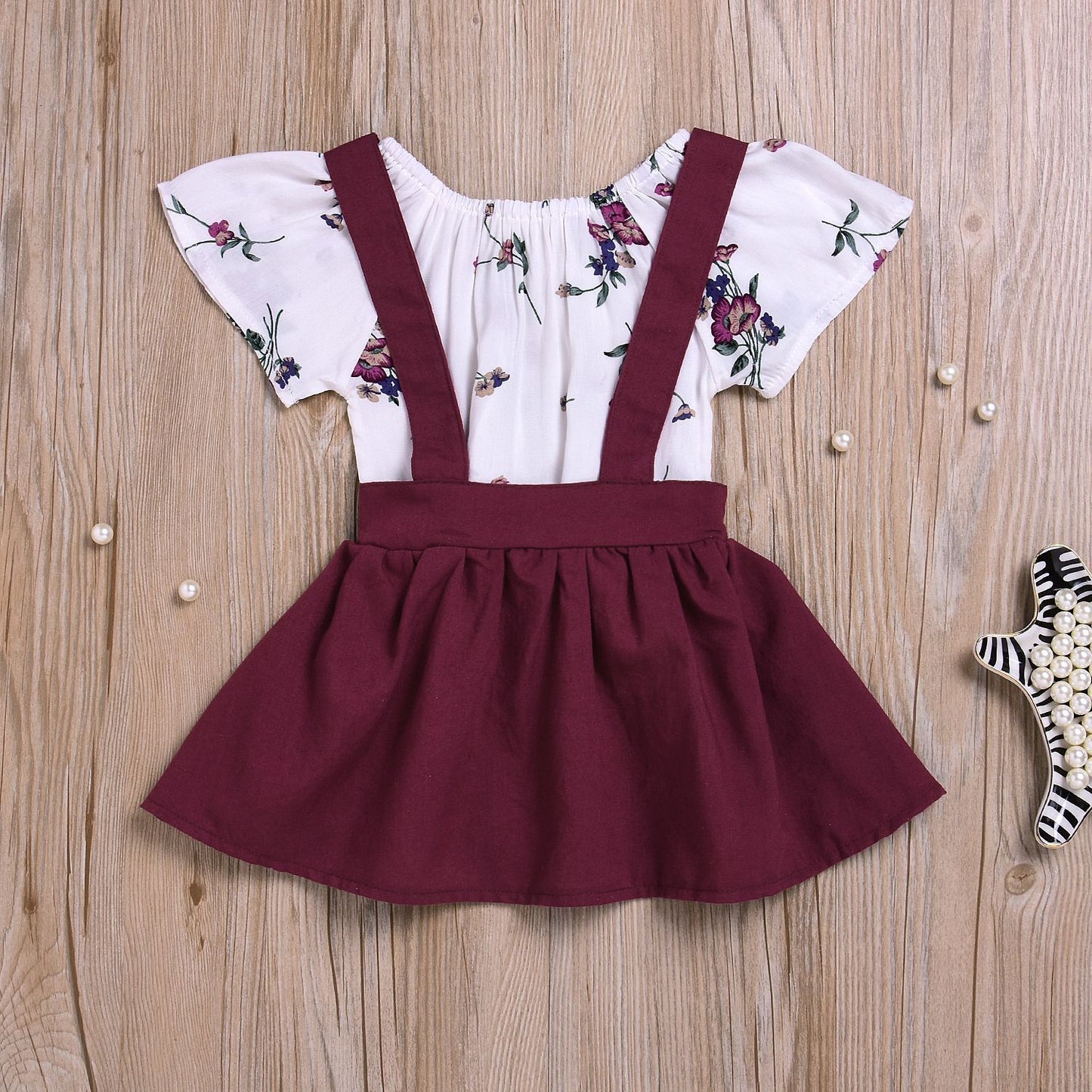 Patricia Floral Set  Toddler Kids Baby Girls Floral Romper Suspender Skirt Overalls 2PCS Outfits Baby Clothing