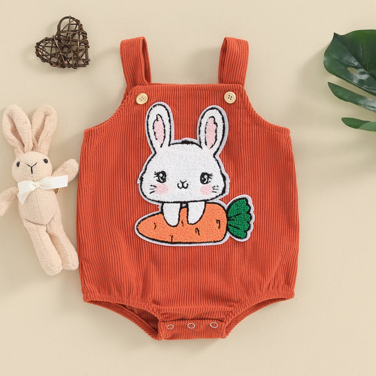 Corduroy Children's Clothing Easter Cute Baby Girl Cartoon Rabbit Embroidered Romper