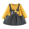 Printed long sleeve cartoon cat face bow baby dress