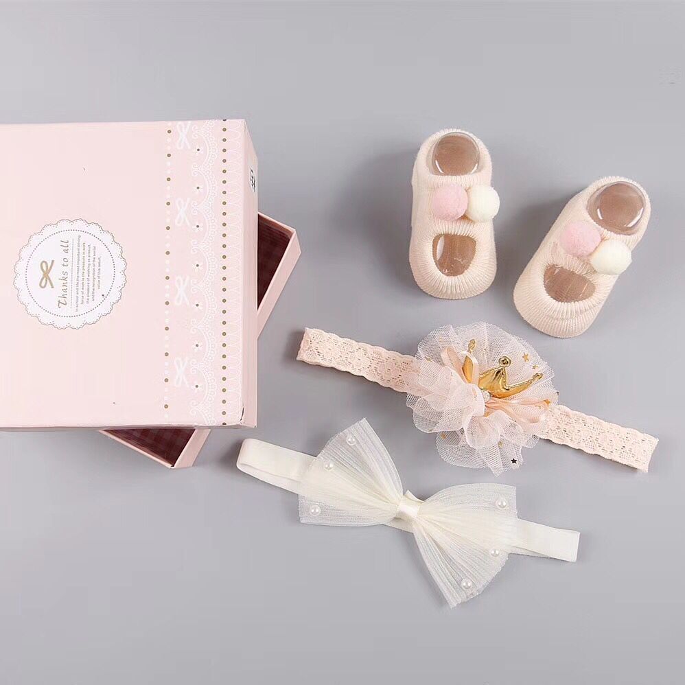 New baby hair accessories socks and shoes set box