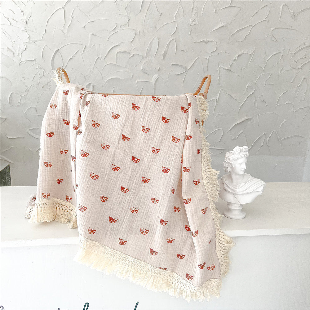 Baby Cotton Crepe Print Fringed Blanket Wrap