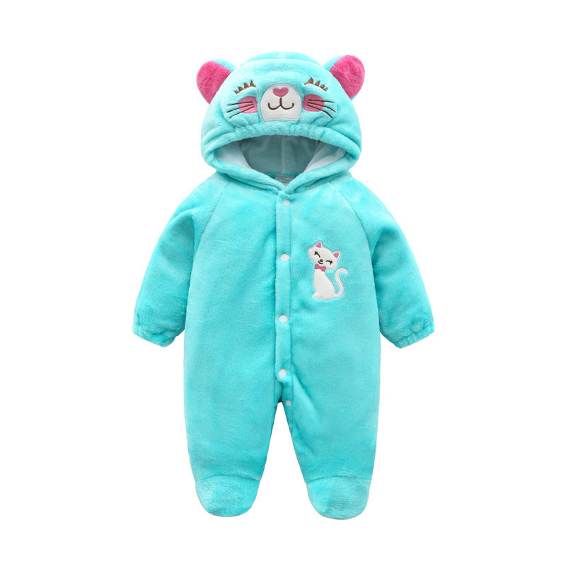 Baby Cow Hooded Crawling Clothes Flannel One Piece Clothes 0 1 Male And Female Baby Outerwear