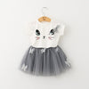 New Girls Kids Cute Child Cat Short Sleeve T-Shirt Butterfly Beaded Puffy Skirt Skirt Set