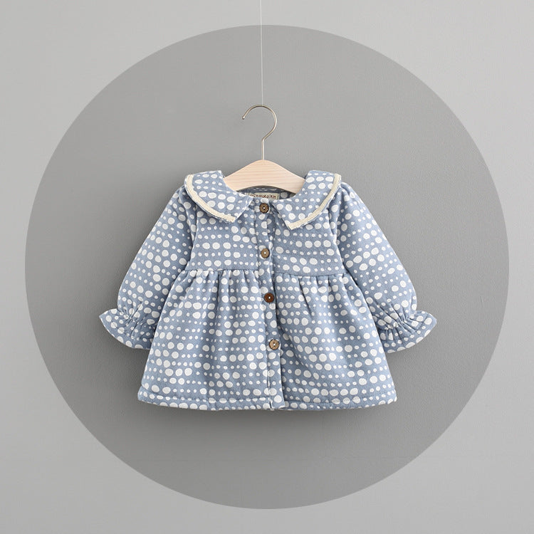 New Autumn And Winter Dress Female Children With Korean Female Baby Princess Dress Baby Cashmere Thickened Dot Skirt