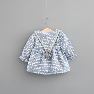 New Autumn And Winter Dress Female Children With Korean Female Baby Princess Dress Baby Cashmere Thickened Dot Skirt