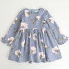 autumn dress, new girl princess dress, full print flower, bow knot long sleeve dress, children's clothing wholesale