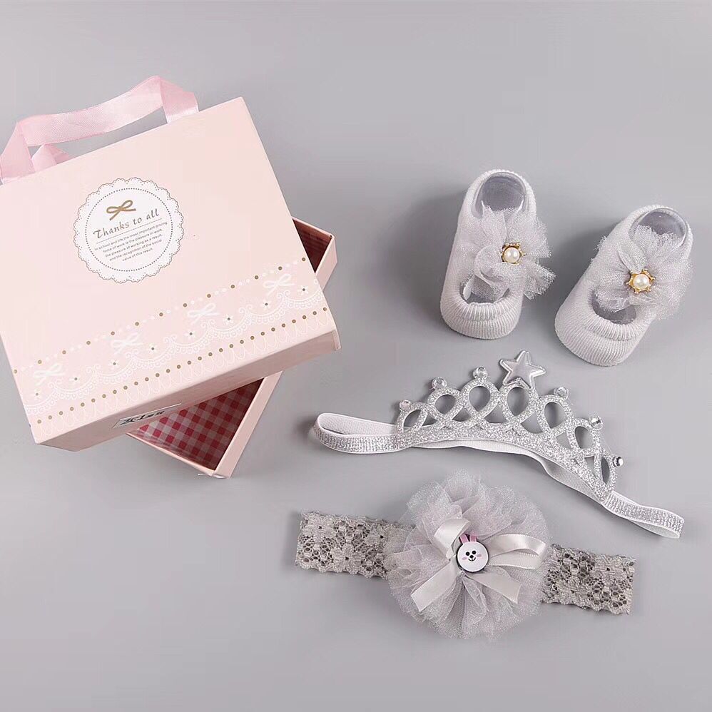 New baby hair accessories socks and shoes set box