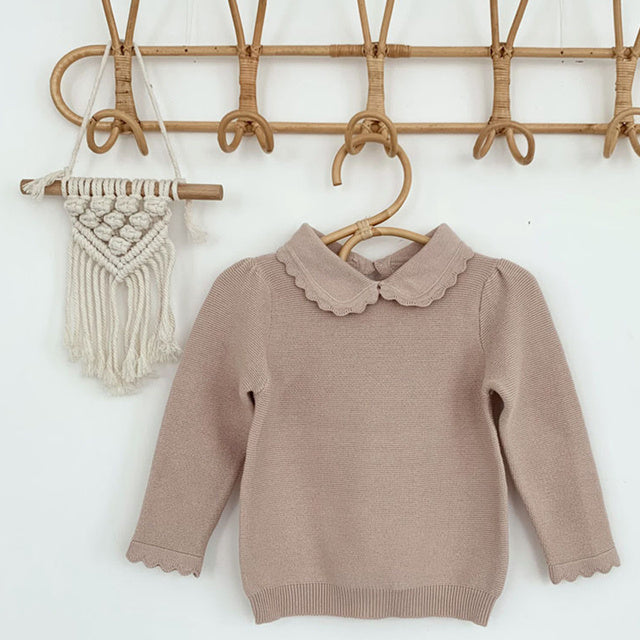 Kids Knitted Pullover Girls Long Sleeve Knit Lace Sweater