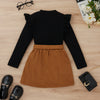 Medium And Large Children Sunken Stripe Corduroy Skirt Outfit