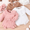 New Children's Clothing Baby Long Sleeve Sunken Stripe Romper Headscarf Female Baby Autumn And Winter Jumpsuit