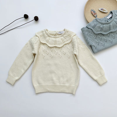 Kids Knitted Pullover Girls Long Sleeve Knit Lace Sweater