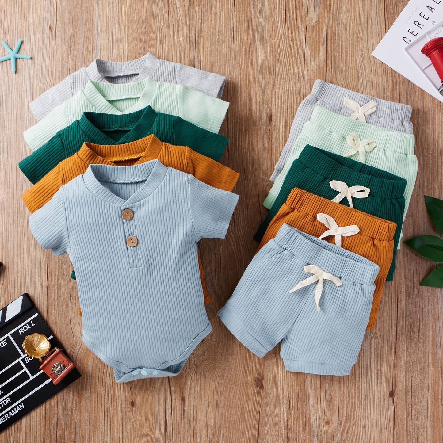 Children's Clothing Baby Bodysuit Casual Adjustable Short-sleeved Top And Shorts Suit