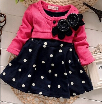 Autumn new children's long-sleeved cartoon wave point children's skirt girls cute print children's clothing Korean casual children's clothing