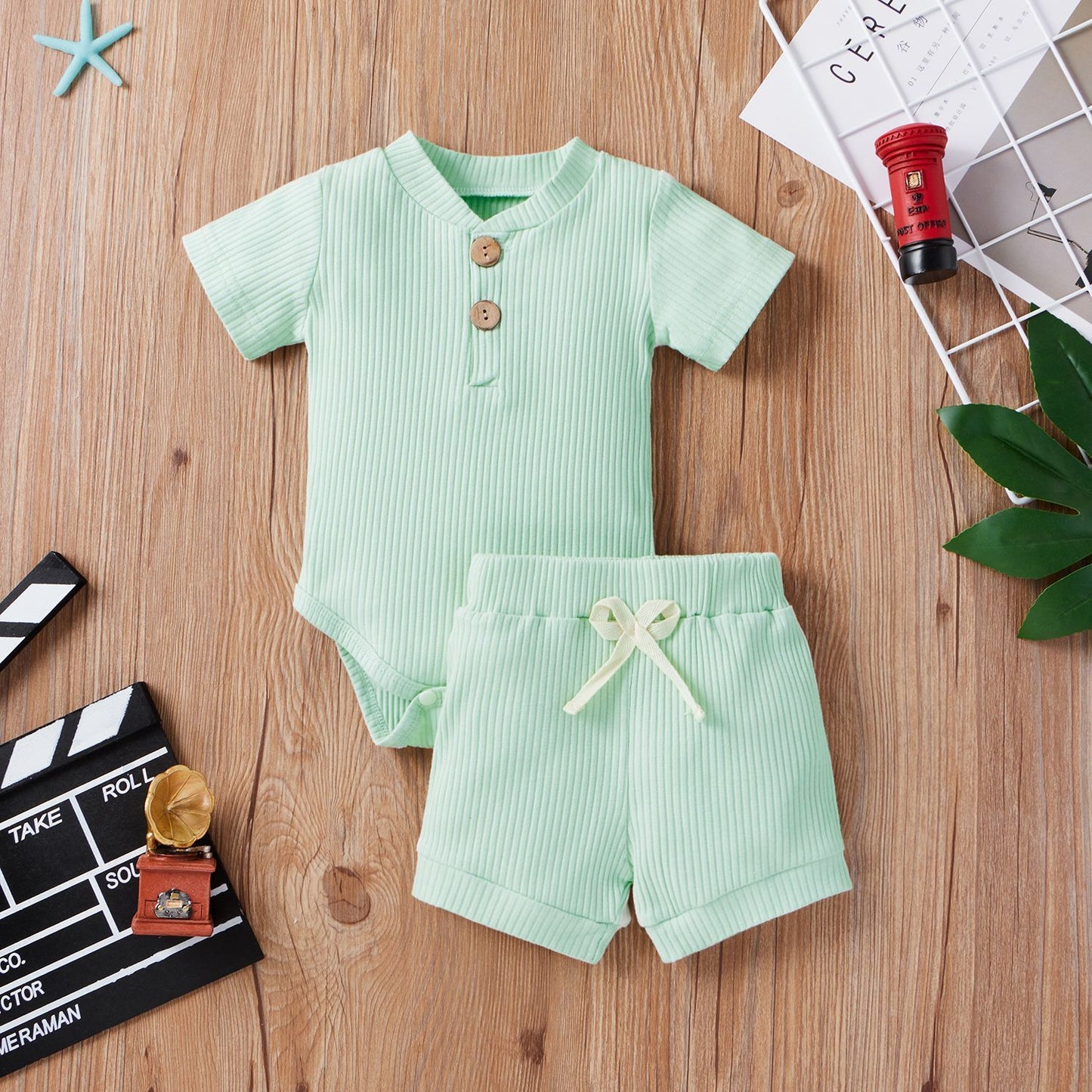 Children's Clothing Baby Bodysuit Casual Adjustable Short-sleeved Top And Shorts Suit