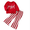 Autumn Suit Little Girl's Long-sleeved Letter Sweater Striped Bell-bottom Pants Two-piece Suit