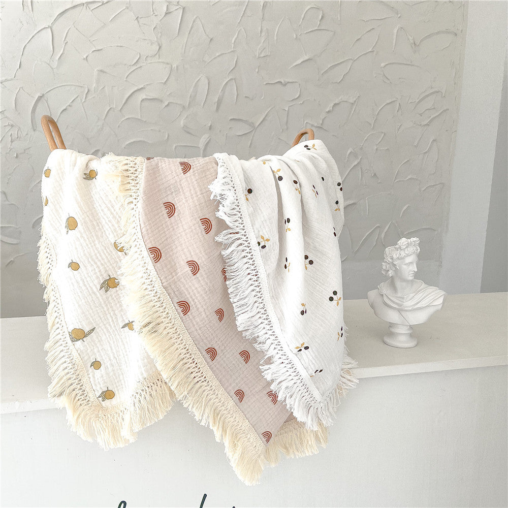 Baby Cotton Crepe Print Fringed Blanket Wrap