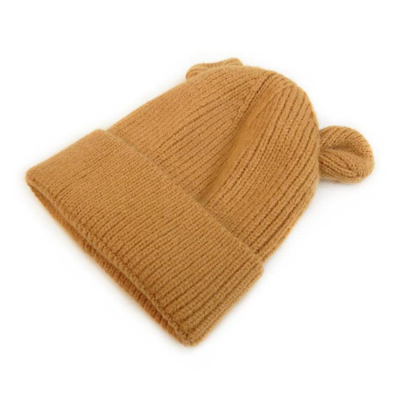 Children's Bear Ears Knitted Cuffed Solid Color Dome Warm Hat