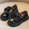 Girls' Single Shoes Black Leather Soft Sole British Style