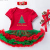 Baby Christmas New Short Sleeve Cartoon Mesh Dress