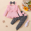 Little Kids' Suit Sunken Stripe Top And Printed Peach Heart Leggings