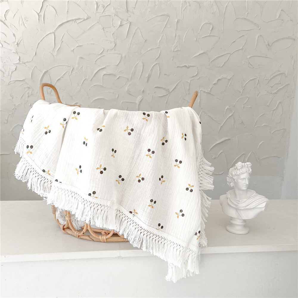 Baby Cotton Crepe Print Fringed Blanket Wrap