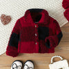 Children Girls' Autumn And Winter Lapel Plaid Single-breasted Long Sleeve Fashionable Korean Style Fashionable Velvet Coat