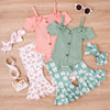 Baby Girl Toddler Summer Bow Suspenders V-neck Short Sleeve Onesie Printed Bell-bottom Pants