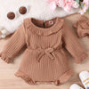 New Children's Clothing Baby Long Sleeve Sunken Stripe Romper Headscarf Female Baby Autumn And Winter Jumpsuit